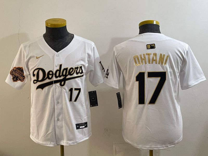 Youth 2026 Los Angeles Dodgers #17 Ohtani White Gold Game Nike MLB Jersey style 003